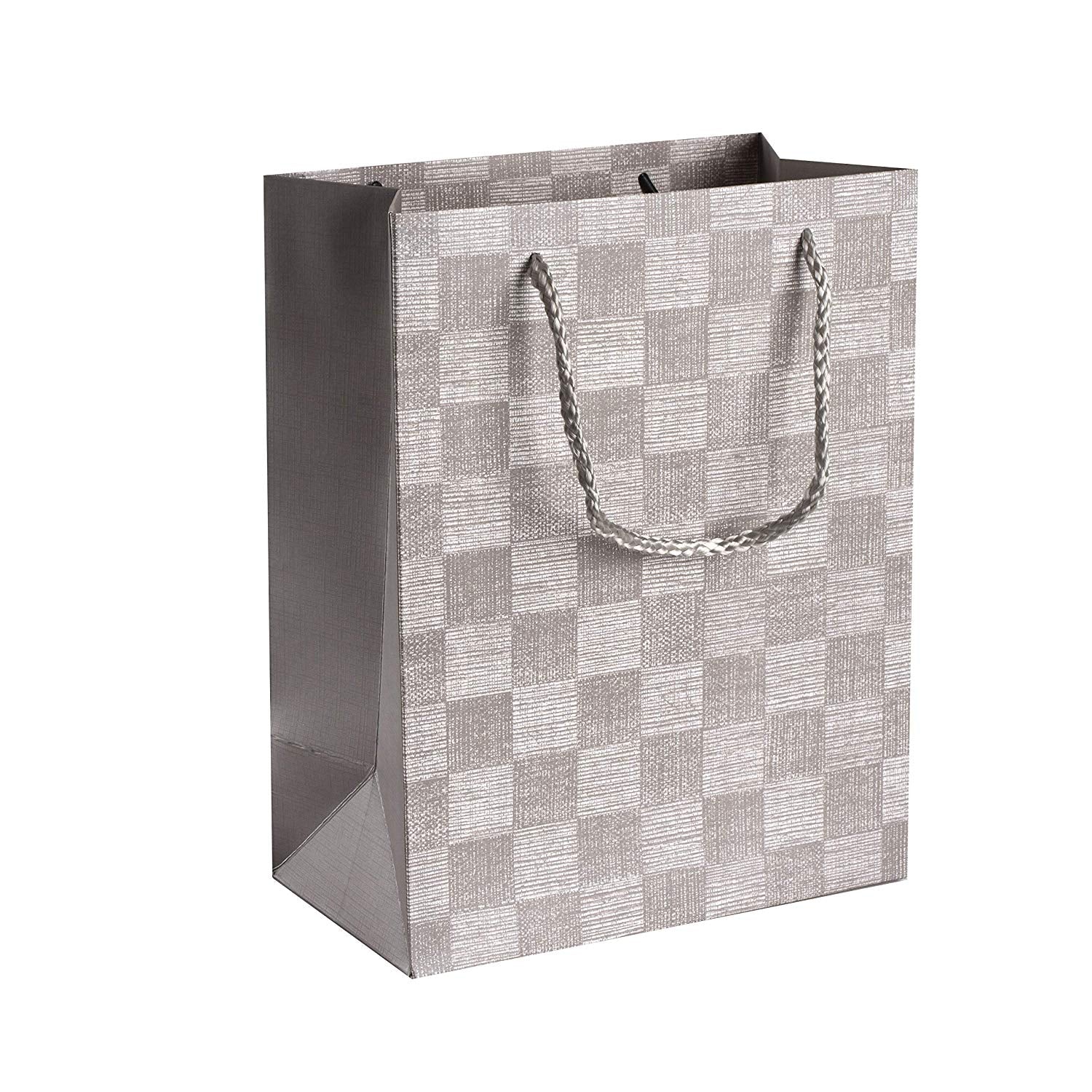Checkered Gift Bags Set 12 Pack 9"X 7"X 4" Light Grey